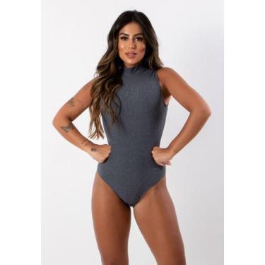 Imagem de Body Canelado Com Gola Alta Regata Feminino - blees, Cinza, GG