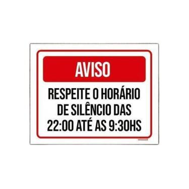 Imagem de Placa Sinalização Aviso Respeite Horário De Silêncio 18X23