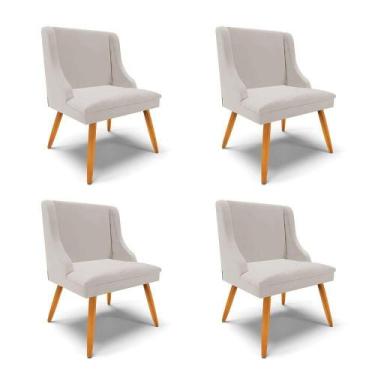 Imagem de Kit 04 Cadeiras Veludo Cinza Pés Palito Castanho - DROSSI