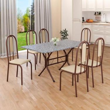 Imagem de Conjunto Sala de Jantar Mesa Retangular 140x75cm Tampo Granito Ocre 6 