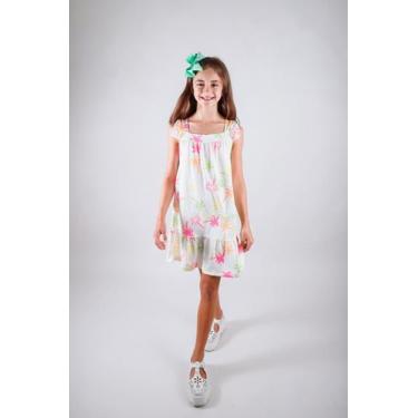 Imagem de Vestido Infantil Menina Marfim Estampado Coqueiros Neon TMX, 04, Off w