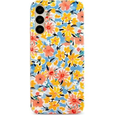 Imagem de Qokey Capa para Galaxy A14 5G, linda capa para celular feminina com flores de jardim, macia, à prova de choque, leve, ajuste fino, não amarela, para Galaxy A14 de 6,6 polegadas, floral amarelo