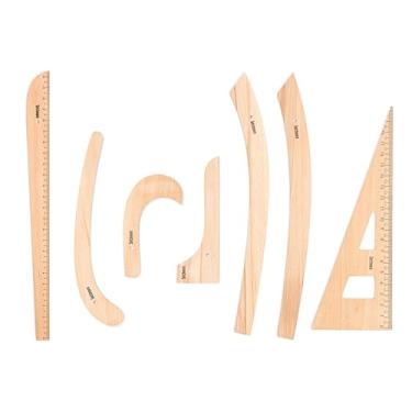 Imagem de SETCHMORE Conjunto De Réguas De Costura De Madeira De Faia Setchmore De 7 Peças, Régua De Criação De Padrões Vintage Para Design De Moda, Régua Curva De Madeira De Formato Variável, Ferramentas De C