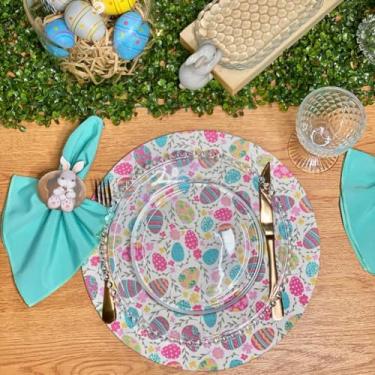 Imagem de Kit 6 Capas de Sousplat Páscoa Colorido Com 6 Guardanapos E 6 Pgs Decorativos (OVOS PINK E TIFFANY - GUARDANAPOS TIFFANY - PG COELHO CHOCOLATE)