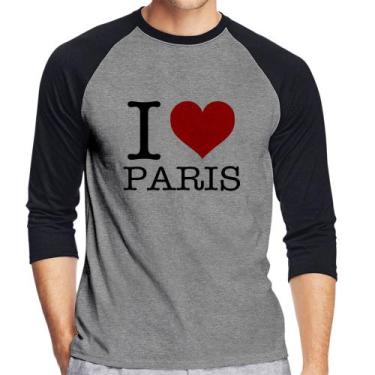 Imagem de Camiseta Raglan I love Paris Manga 3/4 - Foca na Moda, Cinza, Preto, G