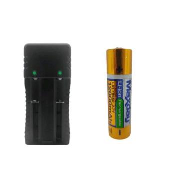 Imagem de Kit 1 Carregador Duplo 2 Slot Mais 1 Bateria 18650, 14500 Bateria 2665