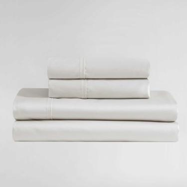 Imagem de Calvin Klein - Conjunto de lençóis, roupa de cama luxuosa de cetim rico em algodão, brilho refinado, design moderno (Bege Rekoop Wellness, King)