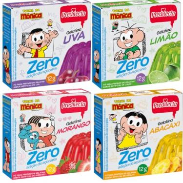 Imagem de 4 Gelatina Em Pó Zero Açucar Sabor Morango, Abacaxi, Limão e Uva