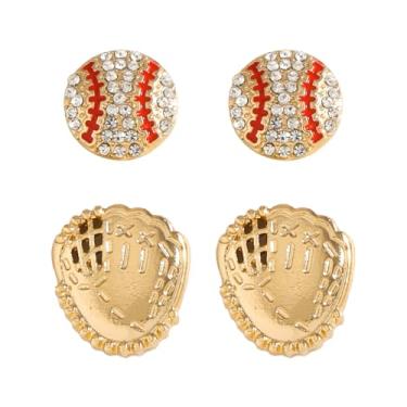 Imagem de Brincos esportivos femininos com glitter, 2 peças, strass, beisebol, futebol, basquete, rubby, presentes divertidos, fãs de esportes, amantes, capacete, brinquedo, bola esportiva, Acrílico, Sem pedra