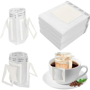 Imagem de Saco de papel de filtro de café, 100 peças, descartável, para pendurar a orelha, saco de café, saco de filtro de café, saco de filtro de café, perfeito para viagens, acampamento, casa, escritório