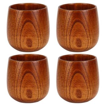 Imagem de Caneca de cerveja de madeira feita à mão, grão de madeira natural, linhas decorativas, marrom (caneca de madeira 4)