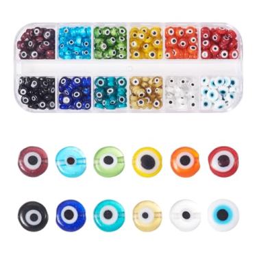Imagem de Cheriswelry 420 pçs/caixa 6 mm sortidas contas de vidro mal olho luminária multicolorida plana redondo monstro olho disco moeda artesanato espaçadores para pulseiras DIY brincos colar fabricação de joias