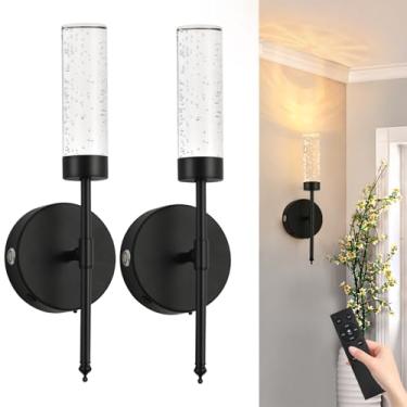 Imagem de TPSHPTS Arandela de parede LED sem fio com controle remoto (conjunto de 2), lâmpadas de parede operadas por bateria recarregável por USB, luzes de parede reguláveis em 3 cores para corredor do quarto,