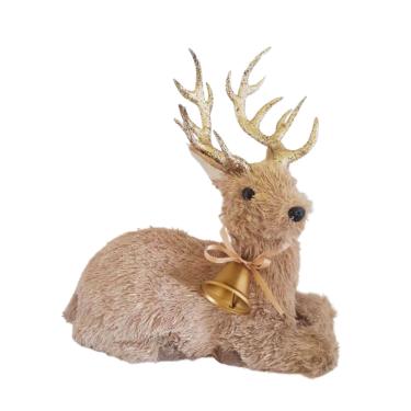 Imagem de Rena Cervo Deitado de Natal 30x15cm Pele Sintética Sino Metal Saldão
