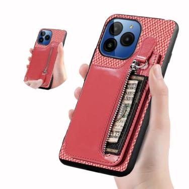 Imagem de Tuxiwei Ranhuras de cartão para BLU G54 2024 capa de telefone de 6,6 polegadas, capa de telefone K10 em negrito pintura de trama de couro sintético padrão de fibra de carbono | Suporte para cartão com