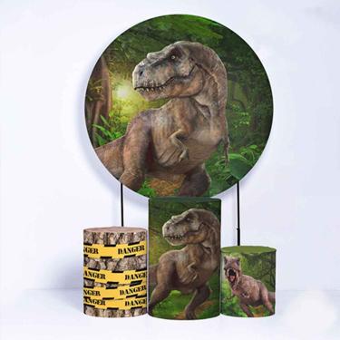 Imagem de Kit Painel de Festa Redondo de 1,50m e Trio de Cilindros Jurassic Park - Fera Print