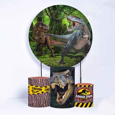 Imagem de Kit Painel de Festa Redondo de 1,30m e Trio de Cilindros Jurassic Park - Fera Print