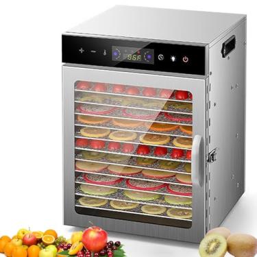 Imagem de Desidratador de alimentos de 1000 W, 12 bandejas de aço inoxidável, secador de alimentos desidratador e desidratador de ar, ajustável de 86 °F a 194 °F, equipado com temporizador de 24 horas