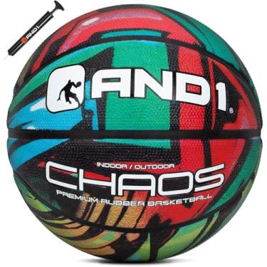 Imagem de AND1 Bola de basquete de borracha Chaos: (esvaziada com bomba incluída), tamanho oficial, basquete com bomba, tamanho 7, Grafite verde/vermelho, 5A1BK0102E9