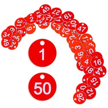 Imagem de Etiquetas de identificação de plástico, etiqueta de identificação de marcação colorida de 1-50 números, etiquetas numeradas, etiquetas redondas para pendurar, etiquetas numéricas, chaveiro, número