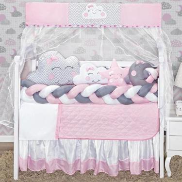 Imagem de Kit Berço Com Duas Laterais Formato Nuvem 12 Peças Rosa - Beatriz Enxo