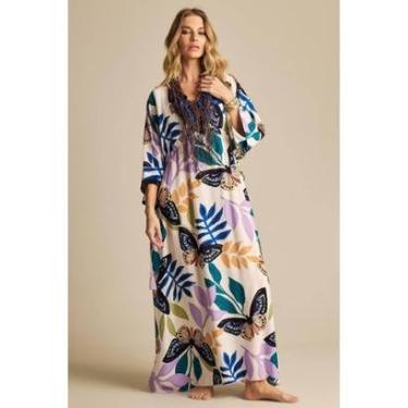Imagem de Kaftan Longo Amplo Branco Estampado Yacamim J7-Feminino