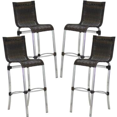Imagem de Kit 4 Banquetas Em Alumínio E Fibra Sintética Jk Trama Pedra Ferro