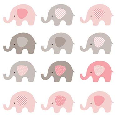 Imagem de Adesivo de Parede Infantil Elefante Rosa e Cinza 48un 12x8cm