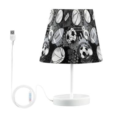 Imagem de Joisal Candeeiro de bolas esportivas pretas brancas com abajur de linho para sala de leitura, sala de estar, escritório, dormitório