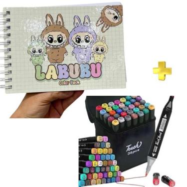 Imagem de Kit livo Labubu de Colorir + 36 Canetinhas Coloridas Pintar Diversão -