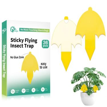 Imagem de 36 armadilhas adesivas para mosquitos fungos (plantas), mosca da fruta, mosca branca e mosca, armadilhas adesivas amarelas para insetos para uso interno/externo, cozinha e plantas, cola de alta