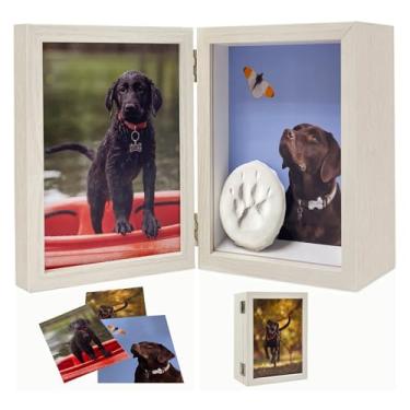 Imagem de Favonuovy Porta-retrato memorial de animais de estimação, 10 x 15 cm, caixa de sombra para cães e gatos, lembrança para 3 fotos, caixa de sombra com dobradiças duplas e presentes de memorial frontal