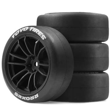 Imagem de 4PCS 1:10 RC Drift Tires OD2.5'' 12mm Hex RC Wheels and Tires Smooth Surface Rubber Tires Fit for 1/10 On-Road Drifting Car Traxxas HSP Tamiya HPI Kyosho (Black)