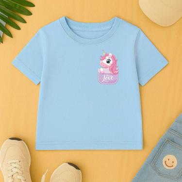 Imagem de Camiseta Infantil Feminina Estamp Unicornio No Bolsinho Fofo Elegante 