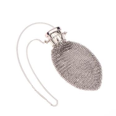 Imagem de Cowenhey Porta-Moedas Inglês Feito À Mão Da Década De 1920 - Carteira Vintage Malha Dupla Metal Com Tampa Giratória E Fecho, Acessório Raro Colecionável Prata Antiga, Moderno (Prata)