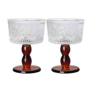 Imagem de Boxonly Taça de vidro Amber Sunburst - Vidro feito à mão sem chumbo de 200 ml com padrão floral retrô, design de haste âmbar, ótimo para vinho tinto, champanhe e ocasiões festivas