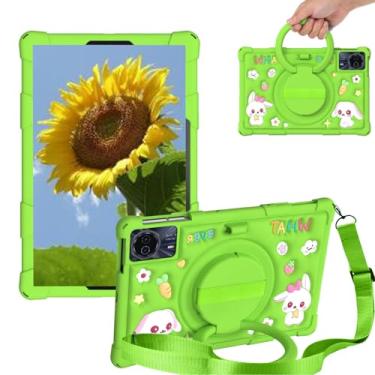 Imagem de Sfulatdc Capa infantil de silicone para tablet 360 com suporte giratório, alça de ombro, leve, compatível com DOOGEE T30S 11 polegadas, Redmi Pad SE 11, ONN Tablet Pro 11 polegadas, verde