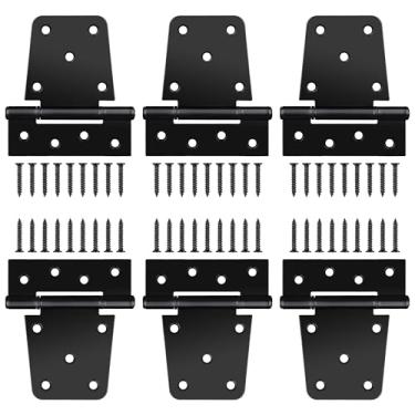 Imagem de Dobradiças de portão resistentes de 8,5 cm, pacote com 6 dobradiças de porta em T extra grossas de ferro preto, kit de ferragens de portão para ambientes internos e externos, galpão, cercas de madeira