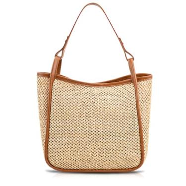 Imagem de QTKJ Bolsa de praia de palha para mulheres, sacola de grande capacidade, bolsa de mão para férias, viagens, uso diário (estilos 340