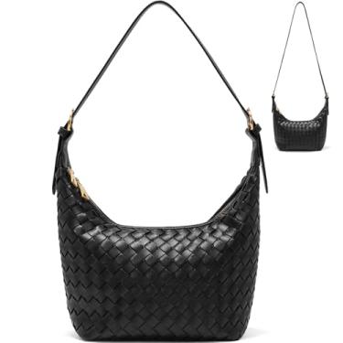 Imagem de Bolsa de ombro Hobo de couro tecido, bordô, estampa cruzada, Preto, Casual