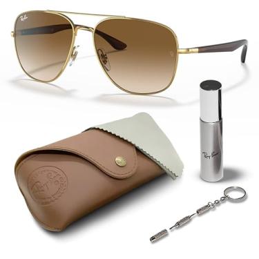 Imagem de Ray-Ban RB3683 Óculos de sol quadrados com kit de óculos – protetores de nariz ajustáveis – óculos de sol quadrados casuais, Armação dourada polida Arista | Lente marrom, 56mm