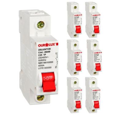 Imagem de 7 Disjuntor Monopolar 25 Amperes Curva C Ourolux