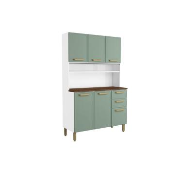 Imagem de Kit de Cozinha Compacta Bella c/ 6 Portas e 2 Gavetas 120cm Verde - Bertolini