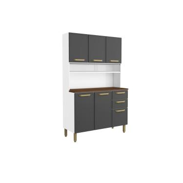Imagem de Kit de Cozinha Compacta Bella c/ 6 Portas e 2 Gavetas 120cm Grafite - Bertolini
