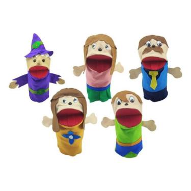 Imagem de Fantoches Lendas João E Maria 5 Personagens De Mão 25cm Tecido Feltro 