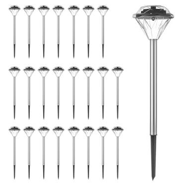 Imagem de Luzes alimentadas por energia solar (conjunto de 24) - holofote de estaca de LED para ambientes externos para jardins, caminhos e pátios da Pure Garden, prata - 50-16