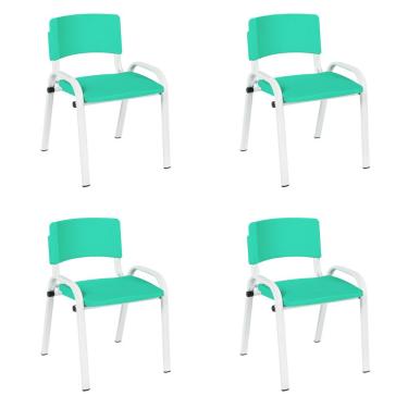 Imagem de Kit 4 Cadeiras Escolares ISO Infantil Base Branca Estrutura Metálica