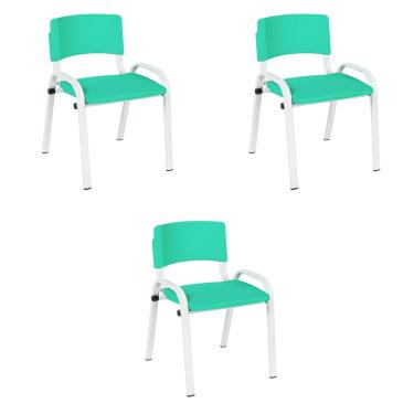 Imagem de Kit 3 Cadeiras Escolares ISO Infantil Base Branca Estrutura Metálica