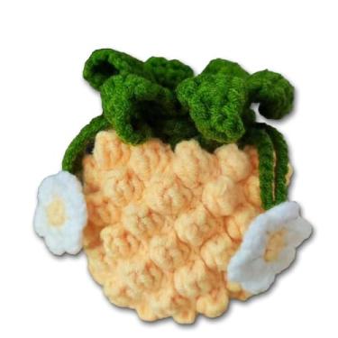 Imagem de Wuryuema Capa organizadora de fones de ouvido de crochê para AirPods Beats, Bose Galaxy Buds 3, armazenamento de cabo de dados, bolsa de armazenamento portátil de abacaxi feita à mão para mulheres