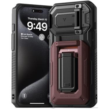 Imagem de VRS DESIGN Capa Porta-Cartões Origin Wallet [3 Cartões] Para Iphone 15 Pro (2023), Slot Semiautomático Robusto 3 Cartões E Suporte (Vermelho Metálico)